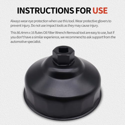 86.4mm 16 Flutes Oil Filter Wrench Compatible with BMW and Volvo with 86mm Filter Housing Caps, Removal Tool to Change Oil, Steel Socket Wrench Kit - style: 86.4mm 16 Flutes