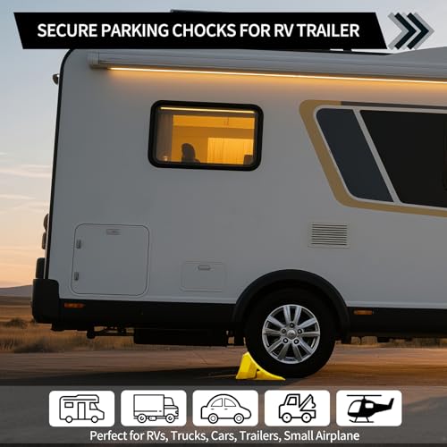 4 Pack Wheel Chocks, Wheel Chocks with Rope, Plastic Hard Wheel Stoppers Block for Camper Cars, RV Trailer, Trucks (Yellow) - color: Yellow