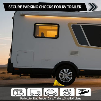 4 Pack Wheel Chocks, Wheel Chocks with Rope, Plastic Hard Wheel Stoppers Block for Camper Cars, RV Trailer, Trucks (Yellow) - color: Yellow