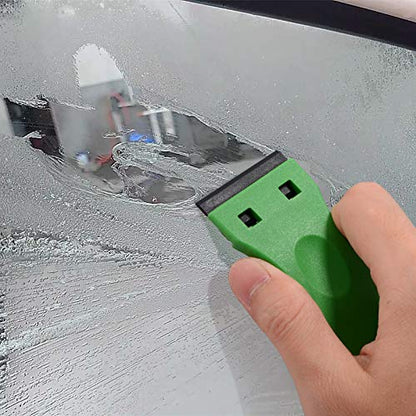 EHDIS 1.5" Plastic Razor Scraper with 10pcs Double Edged Plastic Blades for Removing Labels Stickers Decals on Glass Windows (Green) - color: Green