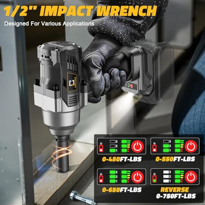 Cordless Impact Wrench 1/2 inch Compatible with Dewalt Battery, 750FT-LBS (1000N.m) Brushless Electric Impact Gun Includes LED Work Light, High Torque Impact Driver, Bare Tool Only - size: 1/2inch, style: Fit for DeWalt(750FT-lbs)