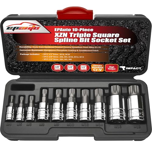 EPAuto 10-Piece XZN Triple Square Spline Bit Socket Set - size: Triple Square- 10 Pieces
