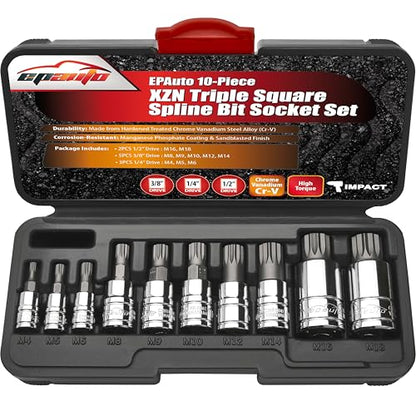 EPAuto 10-Piece XZN Triple Square Spline Bit Socket Set - size: Triple Square- 10 Pieces