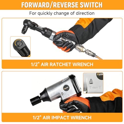 Hoteche 17-Piece Air Tool Kit, 1/2" Air Impact Wrench & Air Ratchet Wrench Combo Set, Pneumatic Tool Kit with Carrying Case and Impact Socket Set (9-27mm) for Automotive Repair & Maintenance