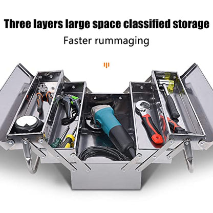 Dioche Metal Cantilever Tool Box – 3-Layer Folding Stainless Steel Auto Maintenance Organizer, 5-Tray Portable Pit Toolbox (460) - size: 460