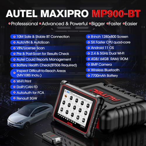 Autel Scanner MaxiPRO MP900-BT w/ $60 MV108S | 2026 DoIP & CAN-FD MP900BT Same as MS906 PRO MAX w/ECU C0ding, 3000+ Active Test, 40+ Service, OE Full Sys, Up of MP808BT PRO MP900Z-BT MP900 MK900-BT