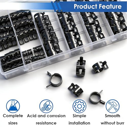 smseace Spring Hose Clamp Assortment kit 7-18mm 8-sizes Constant Tension Hose Clamp used for Fuel Line，Vacuum Hose，Air Hose Spring Band Hose Clamp Kit - size: 7-18mm 80Pcs