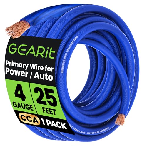 GEARit 4 Gauge Wire 25 ft Blue, 4 AWG Battery Cable CCA, Copper-Clad Aluminum Power Ground Wire for Car Audio Amp, Automotive, RV - color: 4 Gauge Wire, size: Blue - 25ft