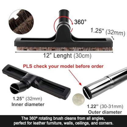 14 Pcs Universal 1 1/4 Inch Vacuum Attachments Kit for Shop Vac Accessories with 17.8 Inch Extension Wand Hair Brush Flexible Crevice Tool, Hose Adapters for 2 1/2" to 1 1/4" and 1 7/8" to 1" Hoses