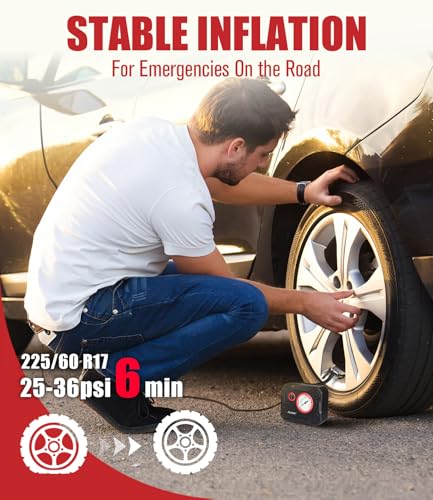 AVID POWER 12V Tire Inflator Portable Air Compressor, Portable Car Air Pump w/Display Gauge and LED Light, Air Pump for Car Tires, Bike, Motorcycle, Compact, Lightweight