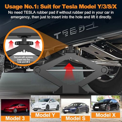 Emergency Car Jack Kit for Tesla Model Y/3/S/X, Sedan, SUV, MPV, 2.5 Ton/5512lbs Scissor Jack,180° Reversible Saddle,Tire Change Tool Kit – No Rubber Pad Needed,Car Repair Kit with Lug Wrench