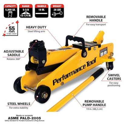 Performance Tool W1640 2-1/2 Ton Garage Jack, (5,000 lbs.) 5-15.5-Inch Lift, Swivel Casters, For Cars/Trucks - style: 2-1/2 Ton (5,000 lbs)