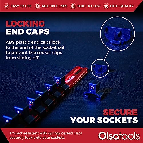 Olsa Tools 1/2-Inch Drive Aluminum Socket Organizer with Locking End Caps - Professional Quality Socket Holder - RED - 1170 - color: Red, size: 1/2-Inch Drive