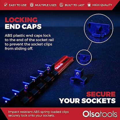 Olsa Tools 1/2-Inch Drive Aluminum Socket Organizer with Locking End Caps - Professional Quality Socket Holder - RED - 1170 - color: Red, size: 1/2-Inch Drive