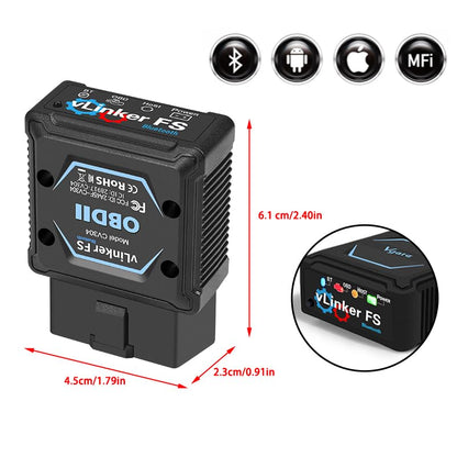 Vgate vLinker FS Bluetooth FORS-can 0BD2 Adapter for-d Fixd Car Diagnostic Tool OBD2 Scanner Bluetooth MS-CAN Work for iOS, Android & Windows, Black
