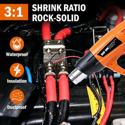 460PCS Waterproof Solder Seal Wire Connectors & 3:1 Heat Shrink Tubing with 1800W Heat Gun Kit 122℉~1202℉ Variable Temp 1.5S Fast Heating Overheat Protection for Auto Marine & Wiring Repair 10-26 AWG - size: 460pcs