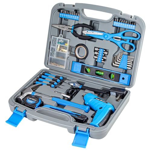 CARTMAN 149-Piece Tool Set, Blue Cordless Screwdriver, Home Repair Tool Kit | Complete tool assortment with cordless screwdriver for home repairs, office fixes, furniture setup crafting, and daily tasks. - style: 149 PC