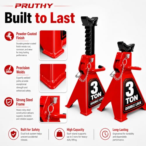 Jack Stands, 3 Ton (6,000 lbs) with Double Locking Pins Capacity Car Jack Stand, Adjustable Height for Lifting SUV Pickup Truck Car and UTV/ATV Heavy Duty Steel Car Lift, 1 Pair Red - color: Red