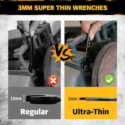 ELEAD 9-Piece Super-Thin Open End Wrench Set, SAE 1/4"-1-1/16", CR-V Nickel Plated, 3 mm Thickness Ultra-Slim Wrench Set for Tight Spaces, Durable Roll-Up Pouch for Mechanics - color: 9-piece Super-thin Sae Black