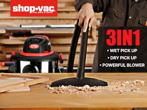 Shop-Vac 5430148 Wet/Dry Vacuum Cleaner, 4 Gallon, 2.5 Peak HP, 1.25 Inch Diameter x 7 Foot Hose, 7 Foot Cord, Ideal for Jobsite, Garage & Workshop