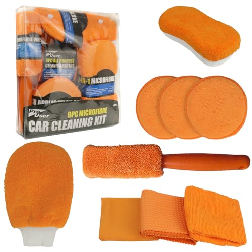 9Pcs Car Wash Detailing Kit Cleaning Kits,with Wash Mitt Wax Applicator Pad Tire Brush Sponge Microfiber Cleaning Cloths Glass Cleaning Cloth Car Cleaning Tools Kit for Interior, Exterior, Wheels - color: Orange 9pcs