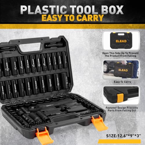 96-Piece 3/8" Drive Impact Socket Set, SAE(5/16 to 3/4-Inch) & Metric(8-22mm), Standard & Deep Sockets, Ratchet Handle, Bit Set, Universal Joint, Extension Bar, Adapters, Spark Plug Sockets - style: 96pcs 3/8'' Drive Impact Socket Set