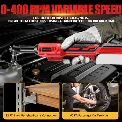 3/8" Cordless Power Ratchet Wrench Compatible with Milwaukee 18V Battery (No Battery) 60FT Torque, 0-400RPM Variable Speed Motor, Extended Wrench with 7 Sockets 1/4" Adapter 3" Extension Bar