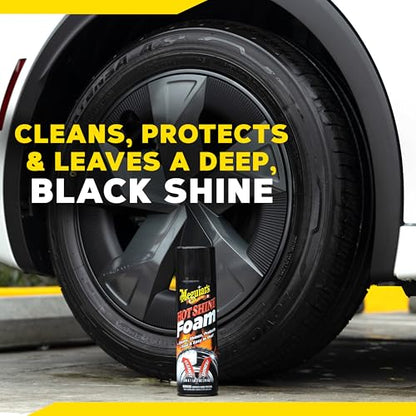 Meguiar's Hot Shine Tire Foam - High Goss Tire Shine that Cleans, Shines, and Protects in One, Deep, Black Shine with Conditioners and UV Protection to Help Keep Tires Looking Like New, 19 Oz Aerosol - size: 1-pack