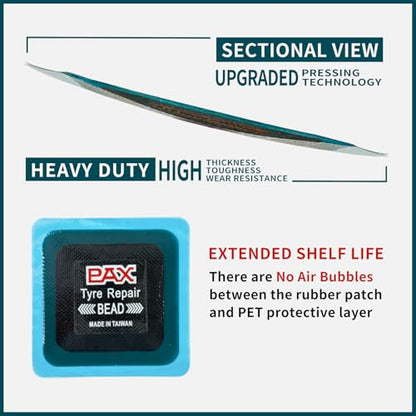 PAX 20 Pcs 55x55mm Upgraded Square 2-in-1 Tire Repair Patches, Suitable for Radial and Bias Tires on Motorcycle, Car, Truck, Agricultural Vehicles, BMX, ATVs, Inflatable Rubber - size: 55x55mm