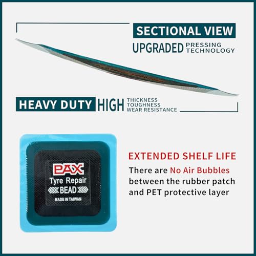 PAX 10 Pcs 75x75mm Upgraded Square 2-in-1 Tire Repair Patches, Suitable for Radial and Bias Tires on Motorcycle, Car, Truck, Agricultural Vehicles, BMX, ATVs, Inflatable Rubber - size: 75x75mm