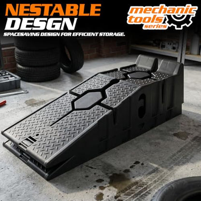 MoNiBloom Car Ramps Set of 2, Heavy-Duty 2.5 Ton (5000 lb) | Low-Profile Vehicles, 2-Stage Incline Ramps, Nestable & Portable Service Vehicle Ramp for Oil Changes