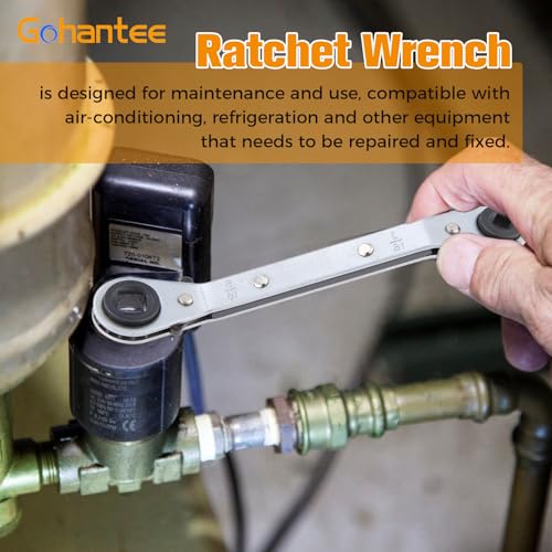 gohantee Refrigeration Ratchet Wrench 4 Different Sizes - 1/4 x 3/16 Square x 3/8 x 5/16 Square Air Conditioning Ratcheting Service Wrench