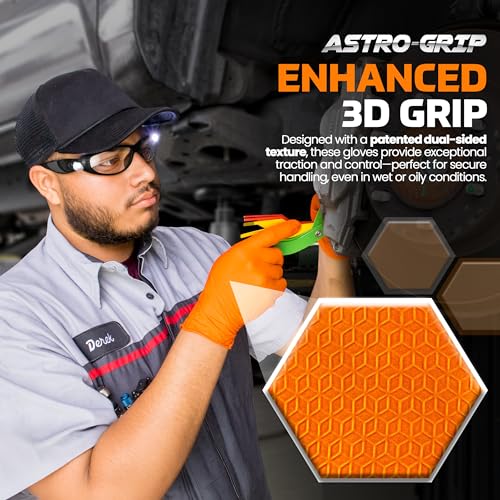SAS Astro-Grip Exam Grade Powder-Free Nitrile Disposable Gloves - color: Orange, size: Medium (Pack of 1000)