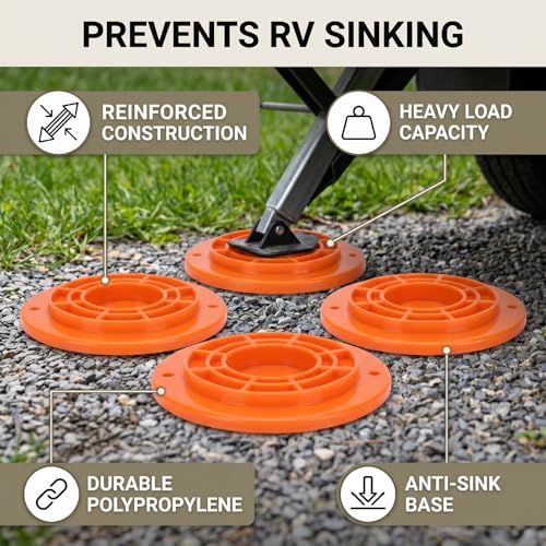 Diydeg RV Leveling Block, 4Pcs Red Round Jack Feet 20cm Heavy Duty Car Leveling Pad Set Car Jack Feet Kit for Travel Trailer