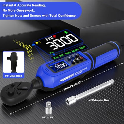 1/4" Digital Torque Wrench 0.33-22.1 Ft.lbs/0.45-30 Nm, Electronic Inch Pound Torque Wrench with 3/8" Adapter Extension Bar for DIY,Motorcycles,Bicycle,Car Buzzer Alarm, ±1% Accuracy 5 Units - size: 1/4" 0.33-22.1 FT.LB