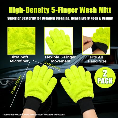 XINDELL 2 Pack Car Wash Glove - Ultra-Soft Plush Fluffy Bear Paw Foam Wash, Scratch-Free Five-Finger Brush, Thickened Car Cleaning Mitt