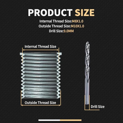 M8X1.0 Thread Repair Kit with Insert HSS Drill, Tap, Counterbore, Installation Driver, Metric, 10PCS Stainless Steel Insert M8X1.0X11.7MM