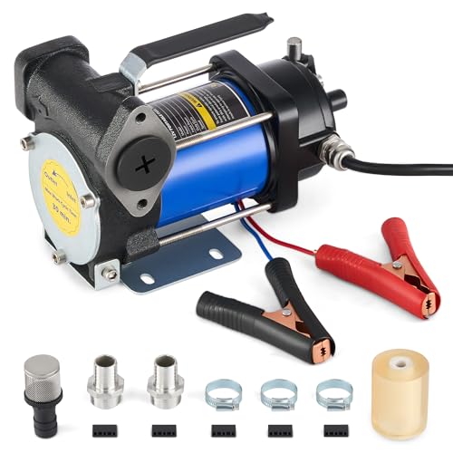 OMT 12GPM Gasoline Transfer Pump, 12V Priming Electric Fuel Pump Set | Auto Oil Transfer Pump with Overheat Protection & Inner Bypass Valve for Diesel, Kero, Light Fuels - color: 12GPM Gas Pump