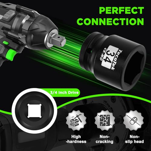 TecoTek 3/4" Drive Shallow 6-Point Impact Socket Set, 15-Piece Heavy Duty Impact Socket Set, CR-MO, Metric (17mm to 55mm), Enhanced Storage Case - size: 15PC Metric (0.67" to 2.17")