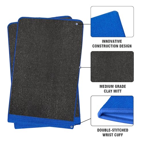 Tidy Monster 2 Pack Clay Mitt and Bar, Medium Grade Bundle with Blue Clay Towel for Car Cleaning and Polishing - color: Blue
