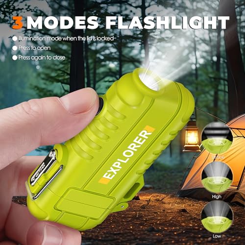 Lafagiet Electric Lighter USB C, Powerful Dual Arc Plasma Flame, with Flashlight, Wind & Waterproof Lighters for Candle, Camping, Grill, Emergency - color: F53-gn