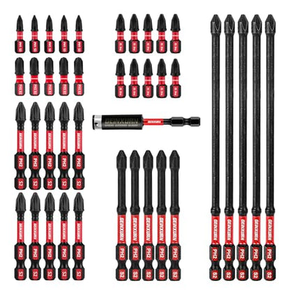 Geinxurn Impact Tough Mixed #1#2#3 Phillips D2 Steel Long Extension Insert Driver Bits, 41Pack 1/4 Inch Hex Shank Long Cross Magnetic PH1/PH2/PH3 Screwdriver Bits Set with 1Pcs Magnetic Bit Holder - size: MIXED-PHD2-41PCS