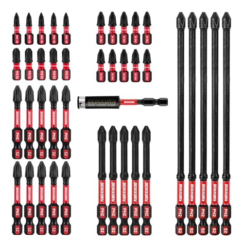 Geinxurn Impact Tough Mixed #1#2#3 Phillips D2 Steel Long Extension Insert Driver Bits, 41Pack 1/4 Inch Hex Shank Long Cross Magnetic PH1/PH2/PH3 Screwdriver Bits Set with 1Pcs Magnetic Bit Holder - size: MIXED-PHD2-41PCS