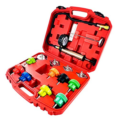 14PCS Radiator Pressure Leak Tester Tool Kit, Automotive Cooling System Pressure Pump Test Kit, Water Tank Leakage Detection Tool Set