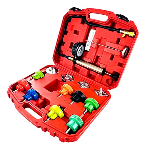 14PCS Radiator Pressure Leak Tester Tool Kit, Automotive Cooling System Pressure Pump Test Kit, Water Tank Leakage Detection Tool Set
