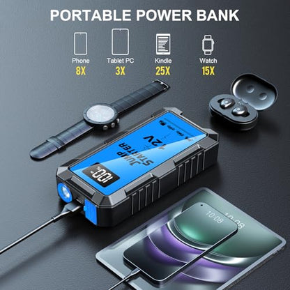 8000A Car Battery Jump Starter Box with Jumper Cables, 12V Car Jump Starter Portable (All Gas,up to 10.0L Diesel) Portable Lithium Jump Box Rechargeable, Reverse Polarity Protection