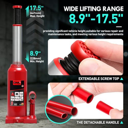 DNA Motoring 8 Ton / 16000 lbs Lifting Automotive Welded Hydraulic Bottle Jack for Car SUV Pickup Truck, Auto Repair, with Manual Handle & Carrying Storage Case, Red - color: red, style: 8 ton