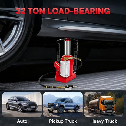 Air Hydraulic Bottle Jack, 32 Ton (66600) lbs Hydraulic Bottle Jack with 10.43''-19.88'' Lifting Range & Manual Hand Pump, for Pickup, Truck, RV, Auto Repair - color: 32 Ton