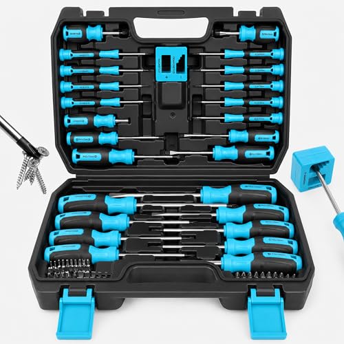 Amartisan 86-Piece Magnetic Screwdrivers Set with Case, Includs Slotted, Phillips, Hex, Pozidriv,Torx and Precision Screwdriver Set, Magnetizer Demagnetizer Tools, Tools for Men(Blue) - style: 86-Piece Screwdrivers Set (Blue)