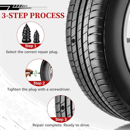 JAMIEWIN 60PCS Tire Repair Screws Kit for Car Truck SUV Motorcycle | Vacuum Self-Sealing Screw-in Rubber Plugs. Heavy Duty Tire Puncture Repair Tool. Self-Service Quick Fix for Tubeless Tires